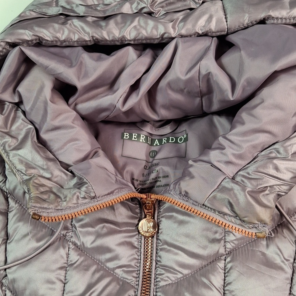 Bernardo EcoPlume Hooded Packable Quilted Jacket Womens S Purple Rose Gold Zip - Picture 8 of 12